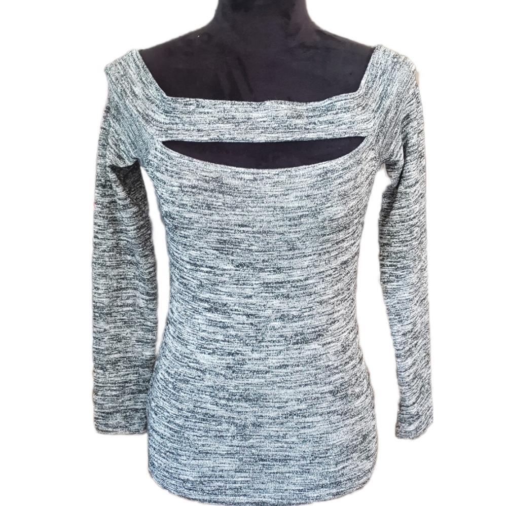 VENUS Gray Marled Cutout Knit Sweater
